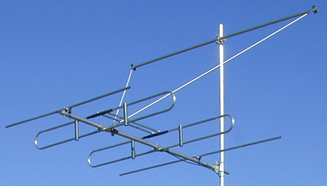 VHF TV 4 element dual dipole Yagi, 304 stainless steel, 56-63MHz, Channel 1, 1kW, 7/8″ EIA, 1.5m 1/2″ cable, 7dBd – 3.05m